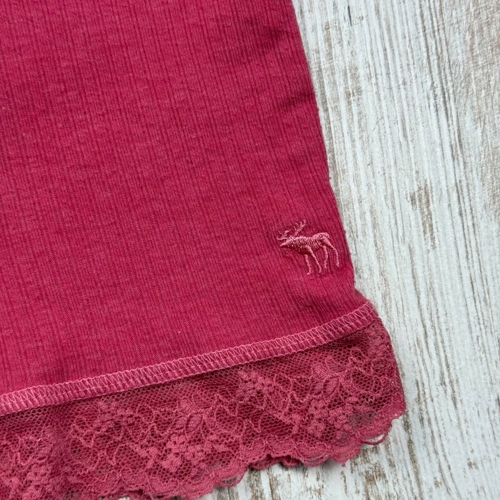 VTG Y2K Abercrombie & Fitch Pink Ribbed Lace Babydoll Cami Top XS Coquette - Picture 6 of 9